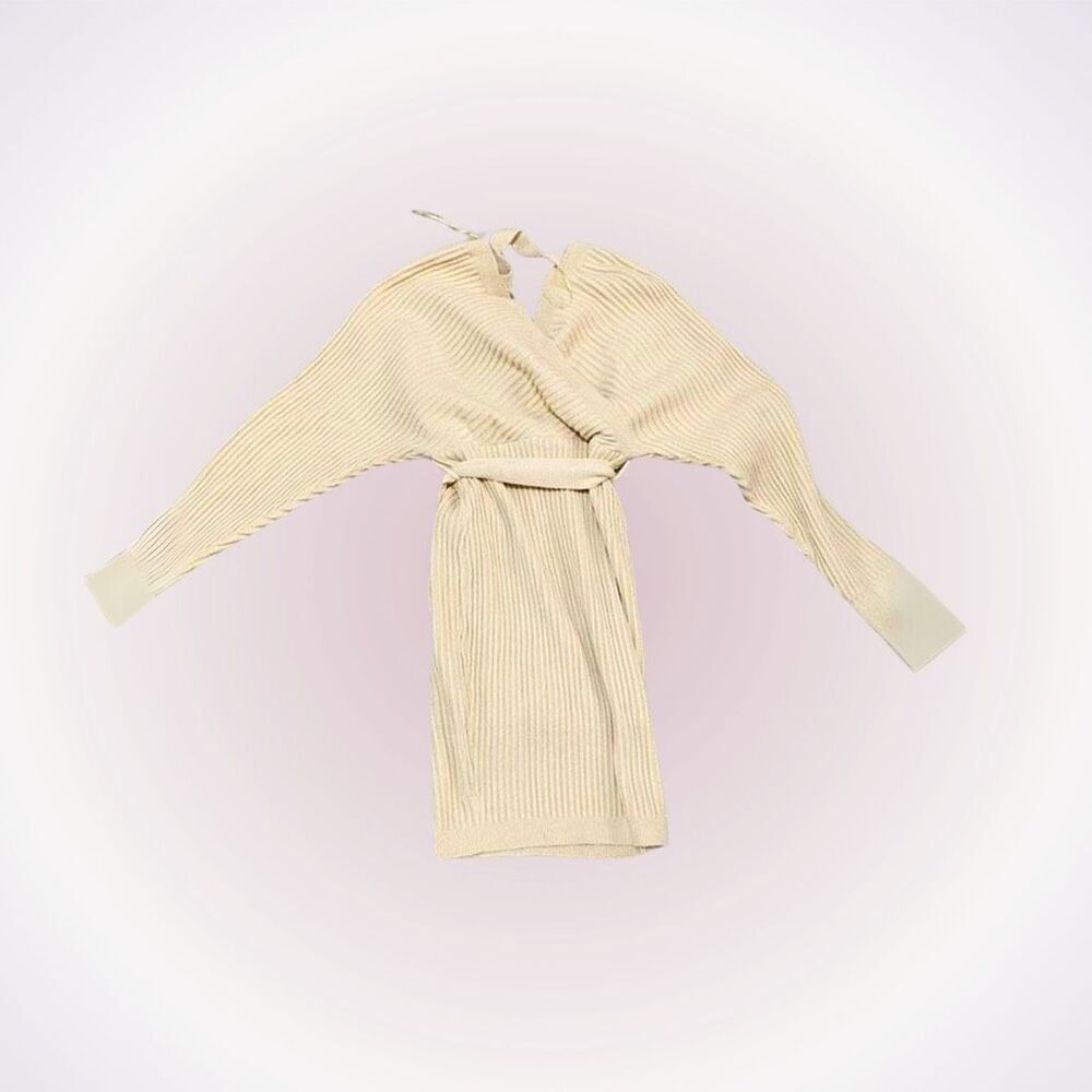 The Vintage Shop off shoulder ribbed tan mini sweater dress | Sz S
